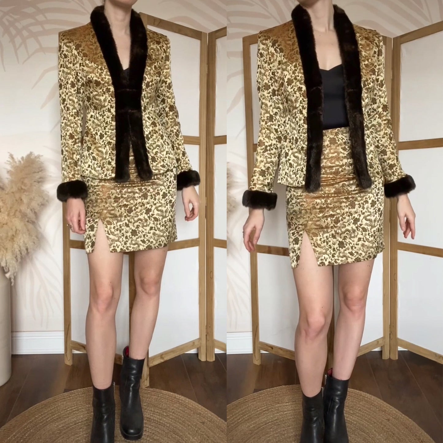 Gold Patsy Seddon 2-piece silk blend womens suit uk 8-10