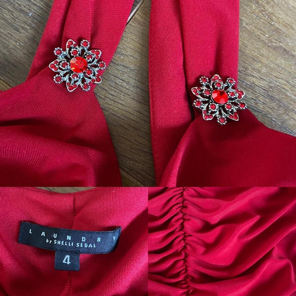 Red stretch midi evening dress UK 8-10