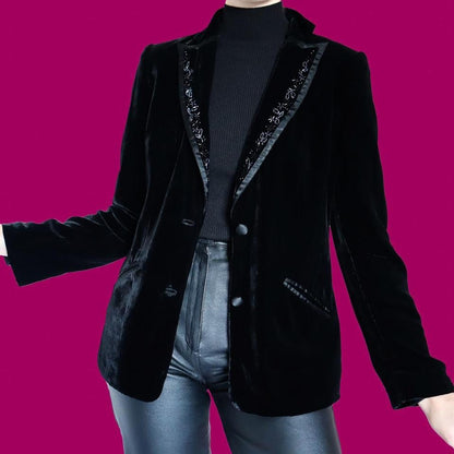 Laura Ashley velvet beaded blazer jacket UK M