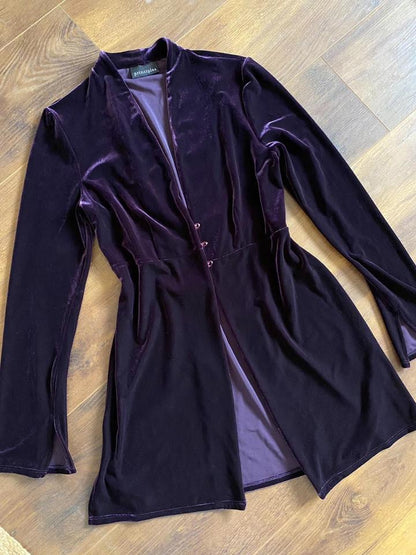 Purple velvet stretch low back evening dress & jacket UK 12