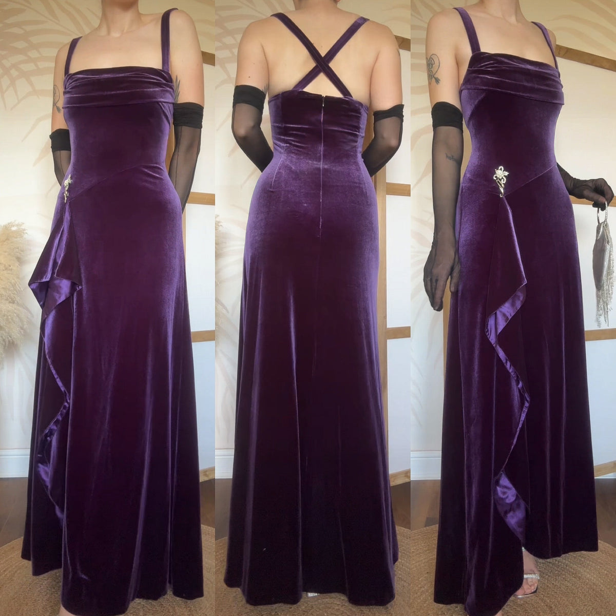 Purple velvet stretch evening dress uk 12