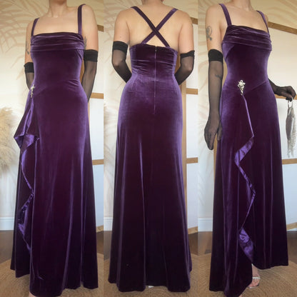 Purple velvet stretch evening dress uk 12