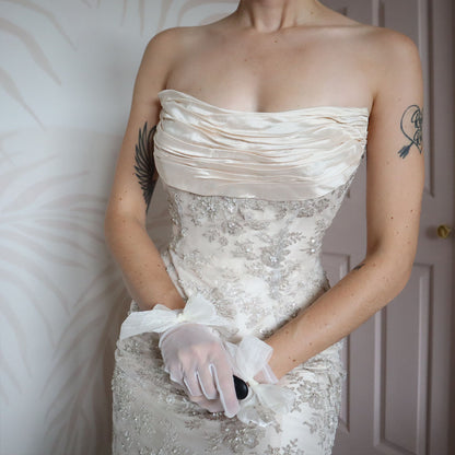 Champagne strapless Ian Staurt lace wedding dress UK 14