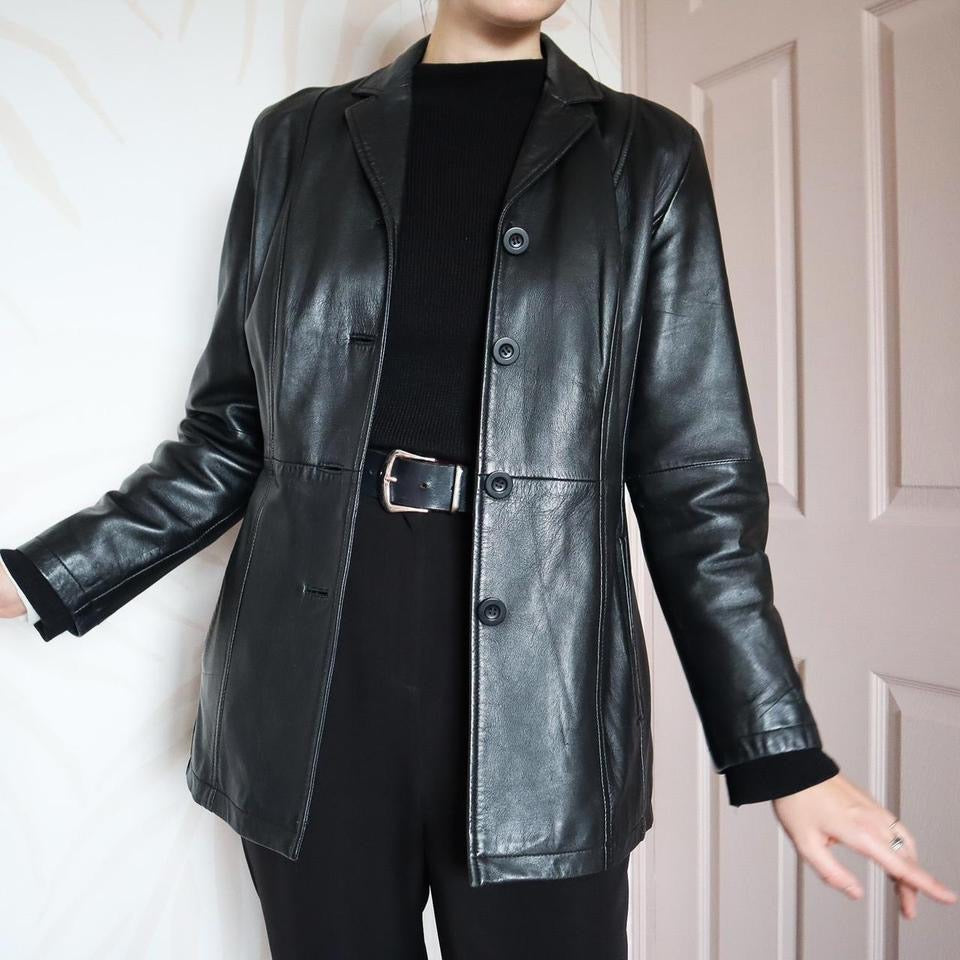 Black real leather jacket blazer UK 10