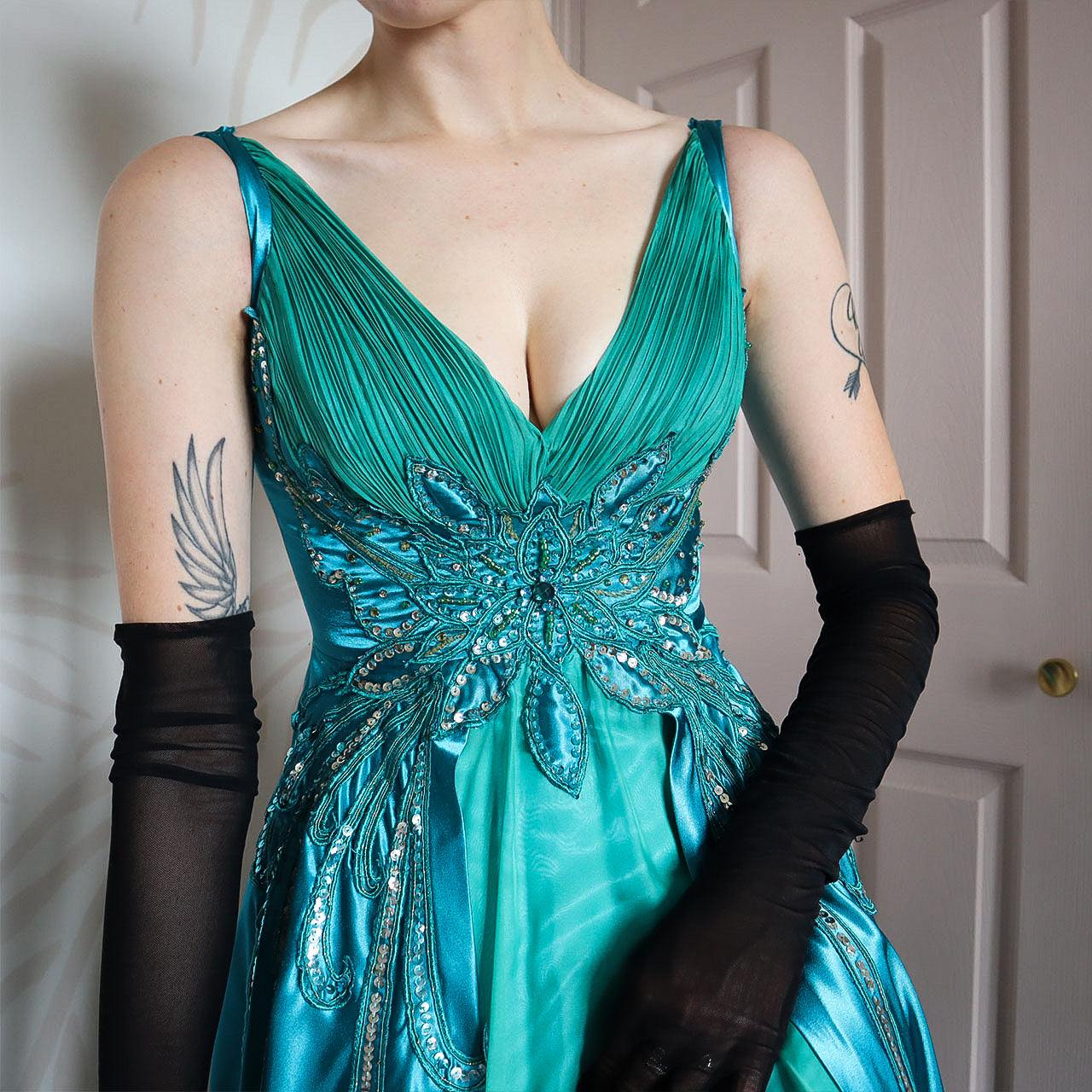 Blue & Green Butterfly Evening Gown UK 6