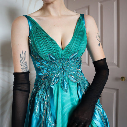 Blue & Green Butterfly Evening Gown UK 6