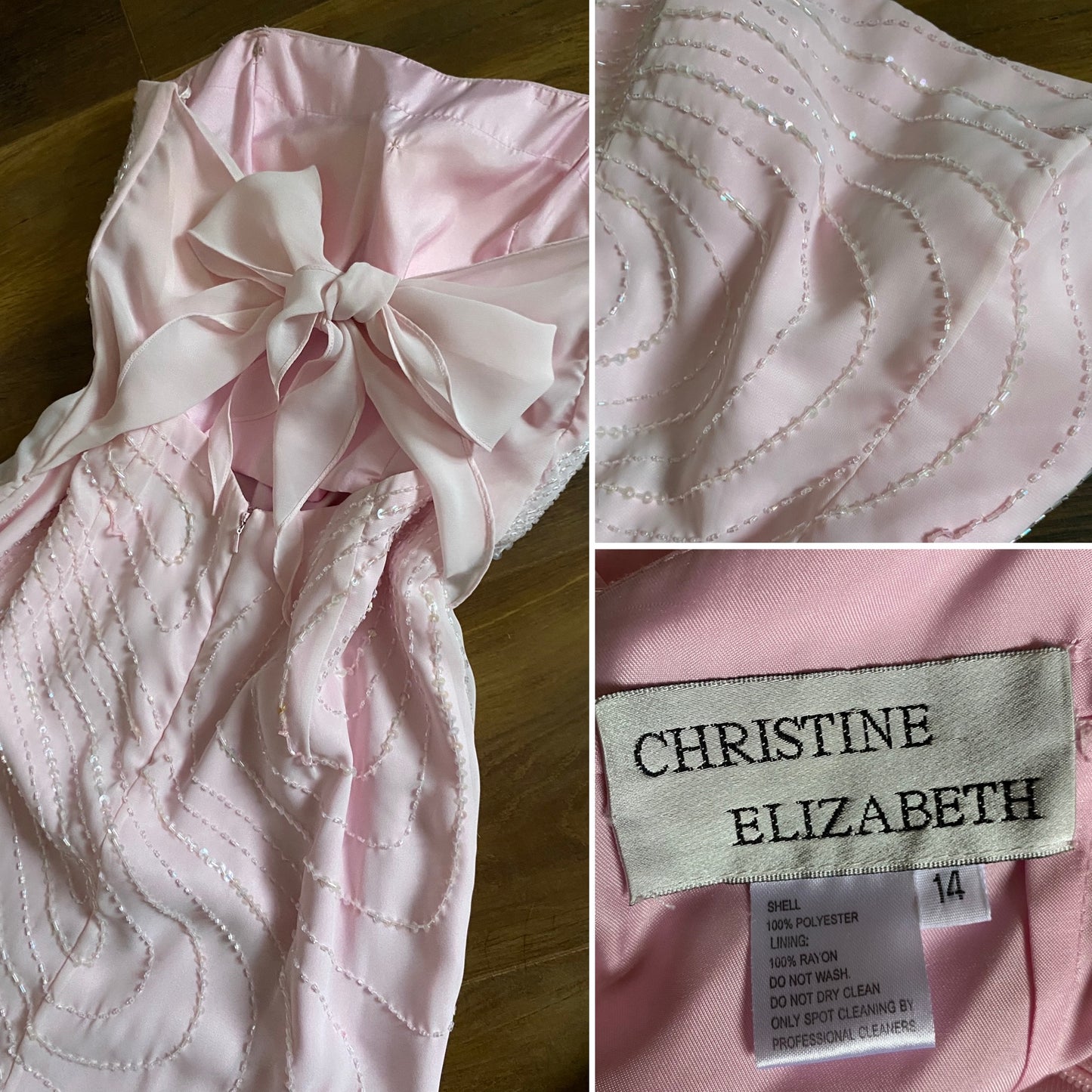 Light pink strapless beaded evening dress & shawl uk 14