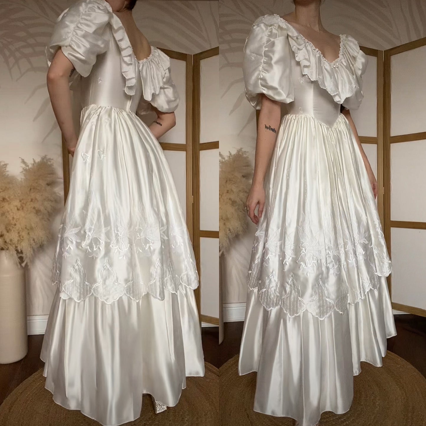 White satin 80s wedding dress uk 8