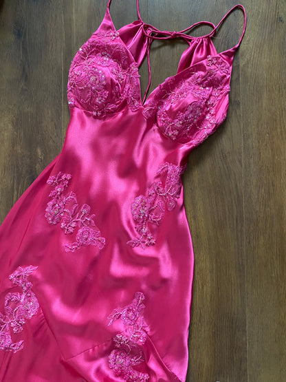 Niki Livas pink satin prom dress uk 10