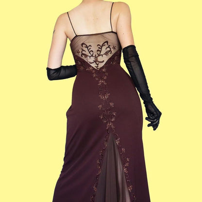 Dave & Johnny brown floral evening dress UK 10