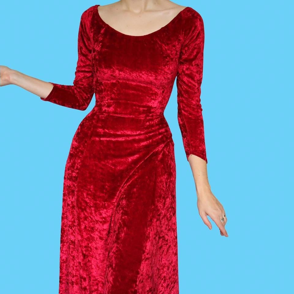 Red velvet a-line party dress UK 12