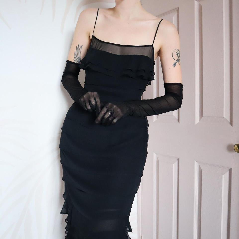 John Charles black layered evening dress UK 8