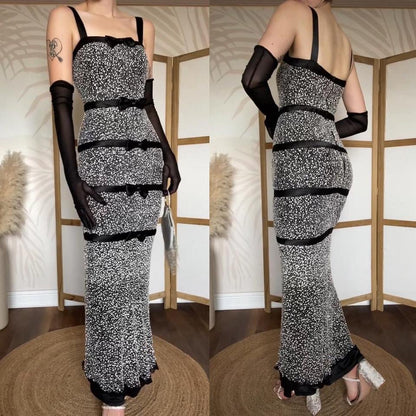 Sousourada 100% silk black & white beaded evening dress uk 6-8