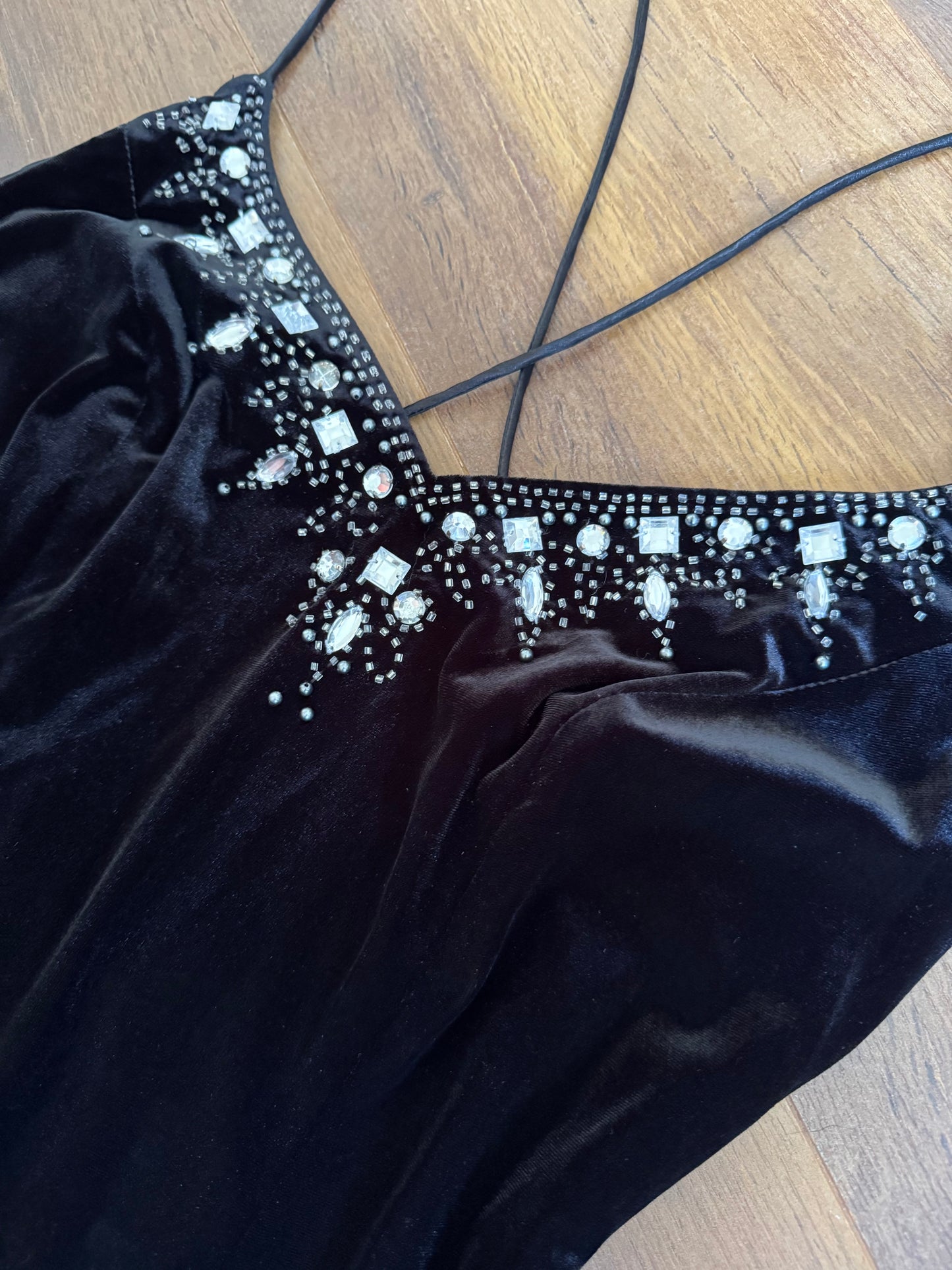 Black velvet stretch 90s evening dress uk 12