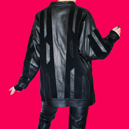 Super cool vintage 100% real leather/suede black jacket UK L