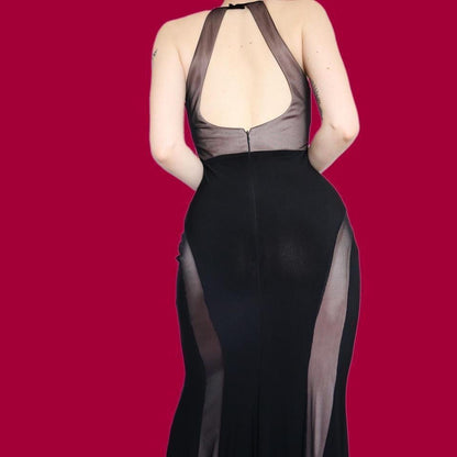 Black stretch panel evening gown available in sizes UK 8 & UK 10
