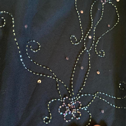 Flori Vintage 90s Black Velvet Beaded Evening Gown UK 10