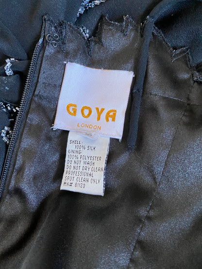 Black 100% silk heavily beaded evening dress UK 10