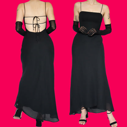 Black chiffon open back evening dress UK 10