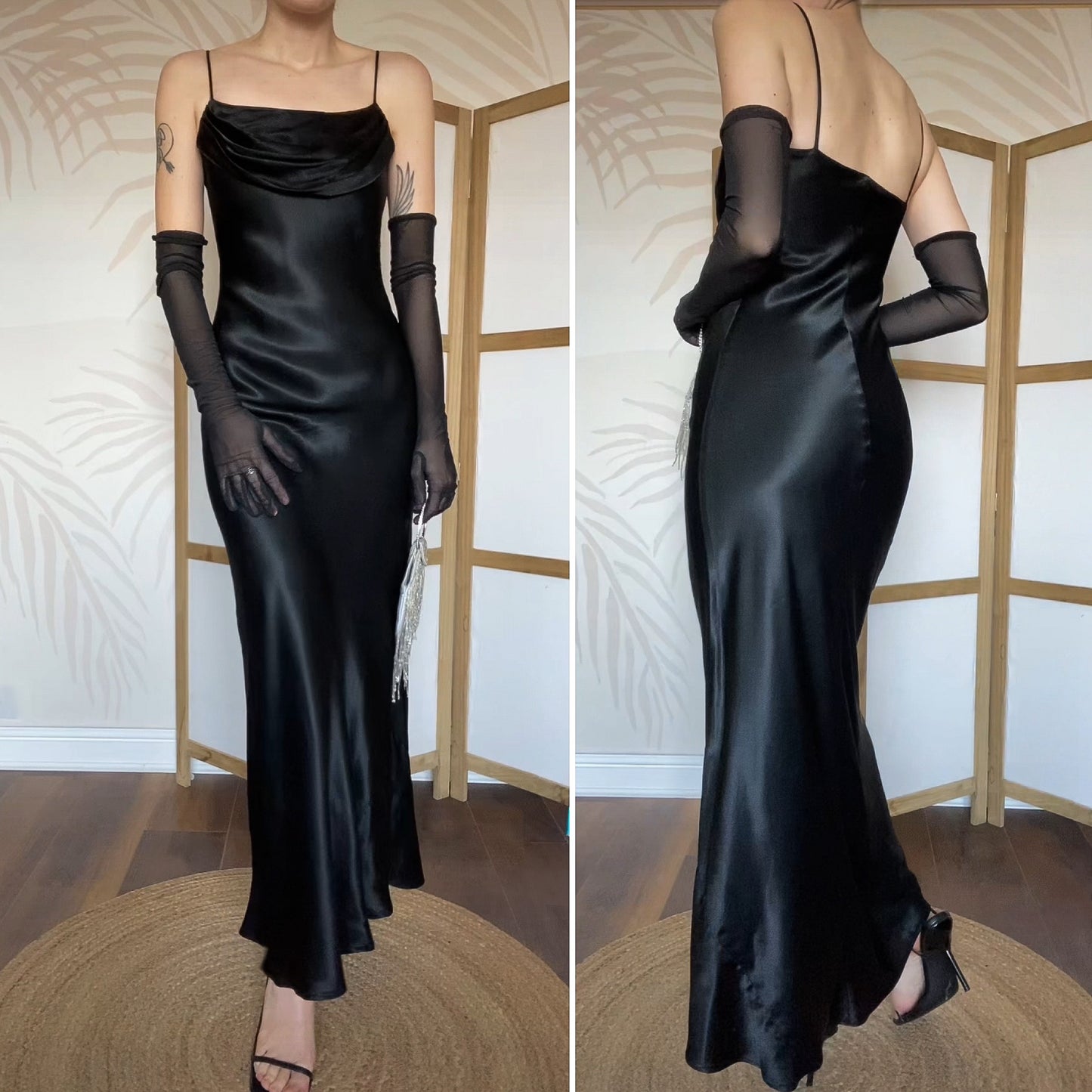 Silky black slip evening dress UK 8