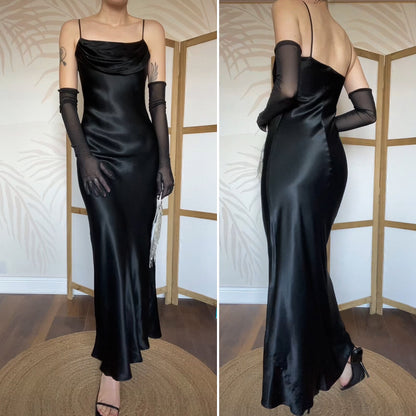 Silky black slip evening dress UK 8
