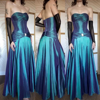 Blue iridescent strapless corset style prom dress uk 10
