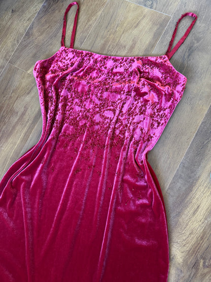 Red stretch beaded evening dress uk 14