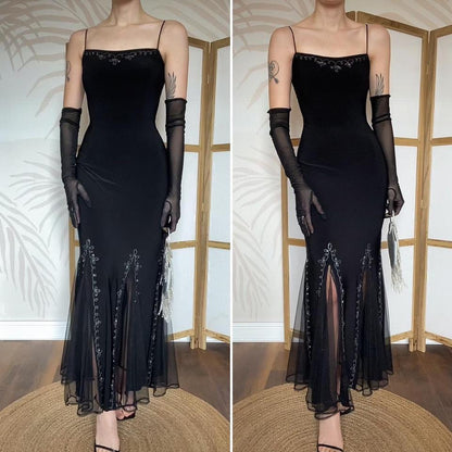 Black 90s Flori stretch flared hem evening dress uk 12 & 16 available