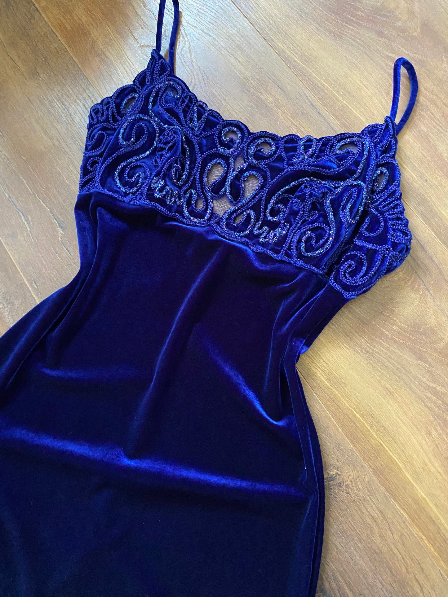 Zum Zum electric blue velvet stretch evening dress uk 10-12