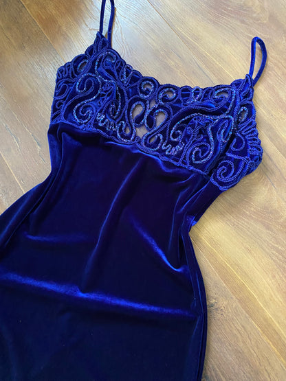 Zum Zum electric blue velvet stretch evening dress uk 10-12