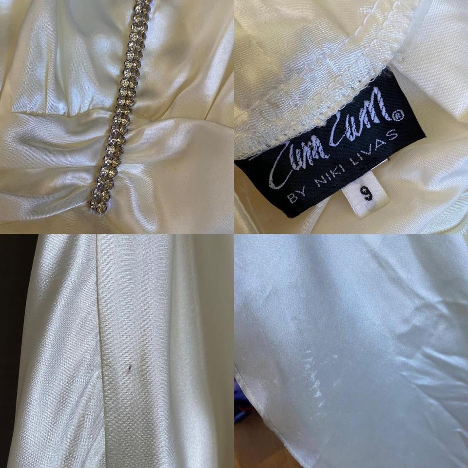 White satin Zum Zum diamanté evening gown UK 10