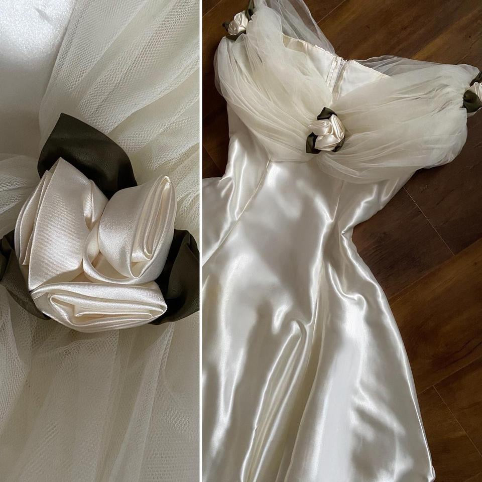 Dreamy vintage Ellis ivory satin wedding dress uk 14