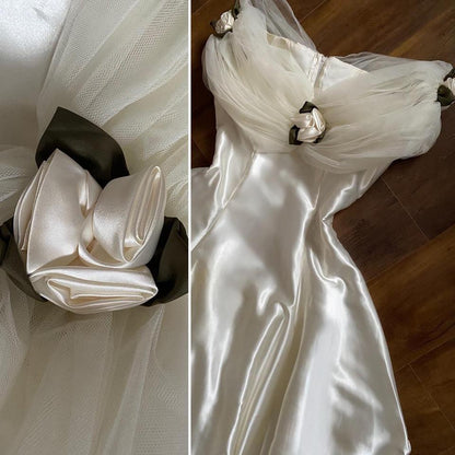 Dreamy vintage Ellis ivory satin wedding dress uk 14