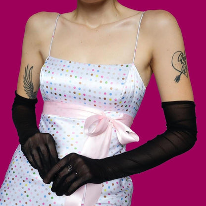 White polka dot silky evening dress UK 10