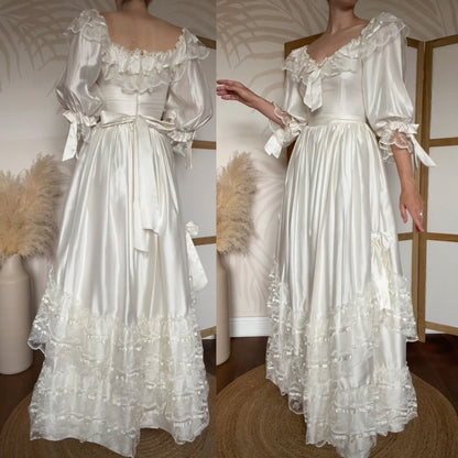 Ivory 80s vintage lace wedding dress uk 8