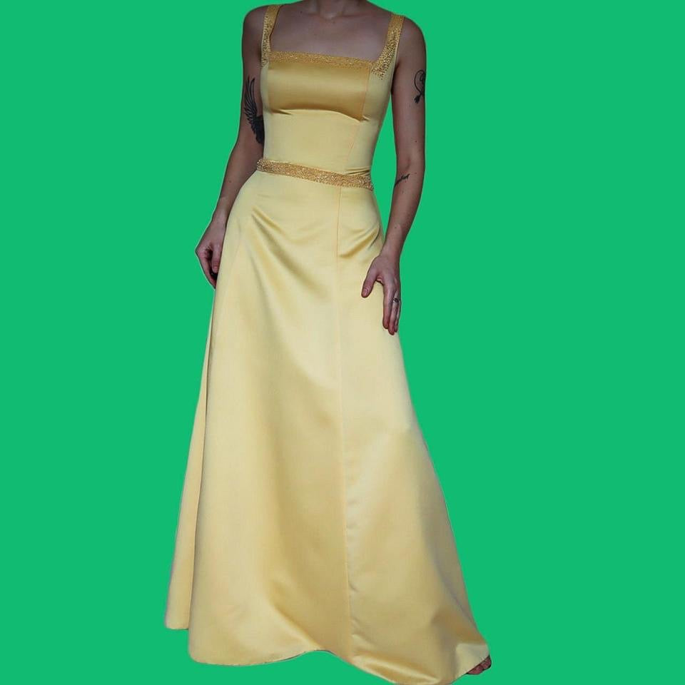 Hilary Morgan yellow a-line dress & shawl UK 16-18