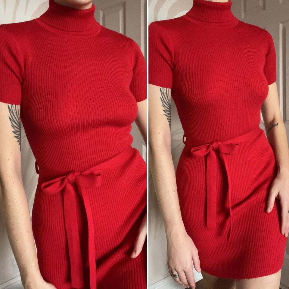 Images red high neck knit mini dress UK 8-10/S