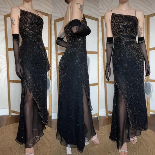 Yve London black beaded evening dress uk 12