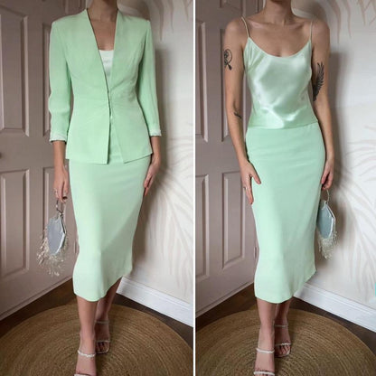 Pale green Dusk 3-piece skirt suit UK 8