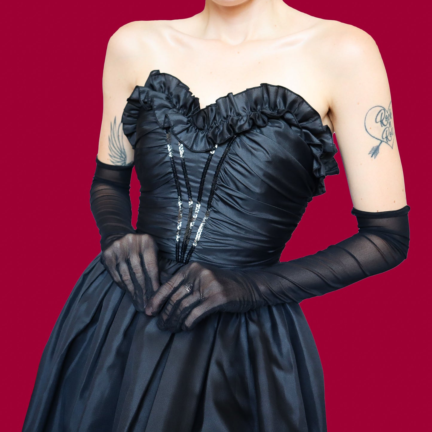 Black After Six strapless evening dress UK 10