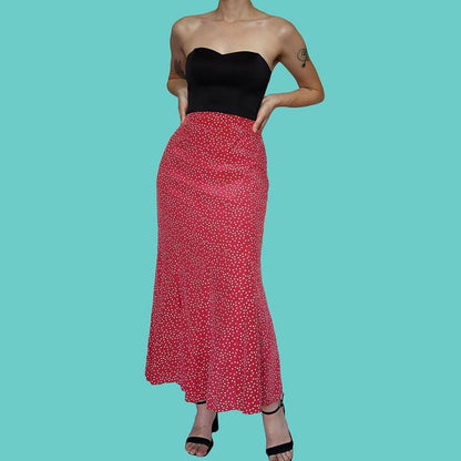 Laura Ashley pink polka dot maxi skirt UK 12