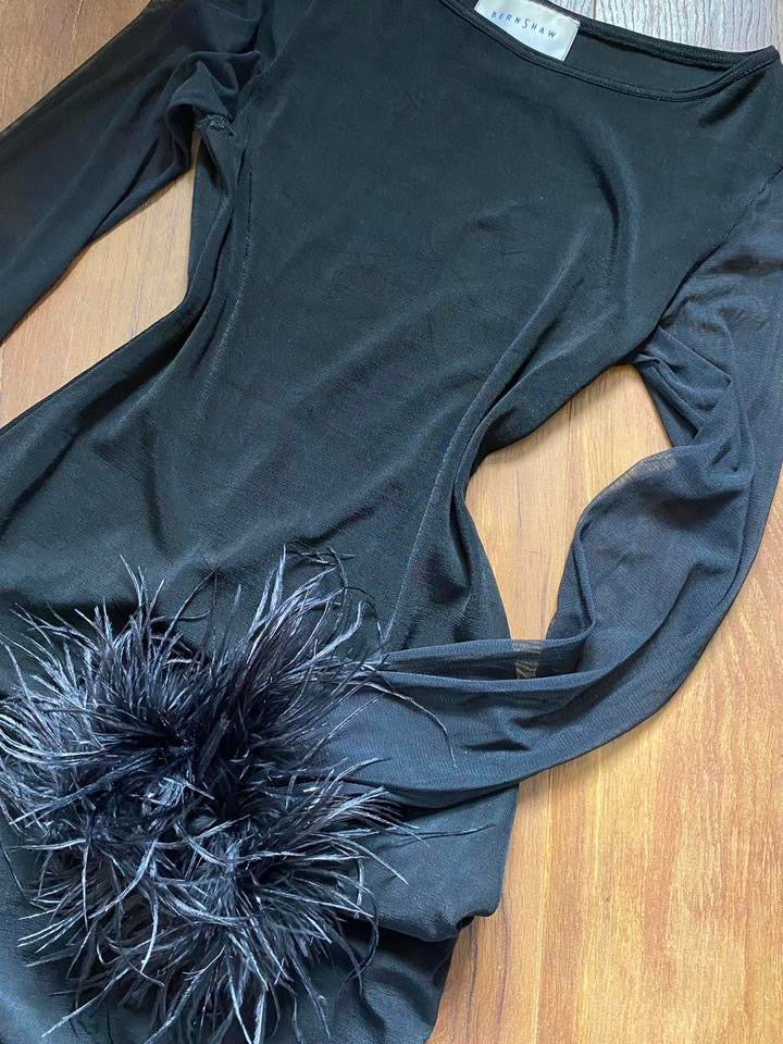 Black Bernshaw feather mini dress uk 8-10