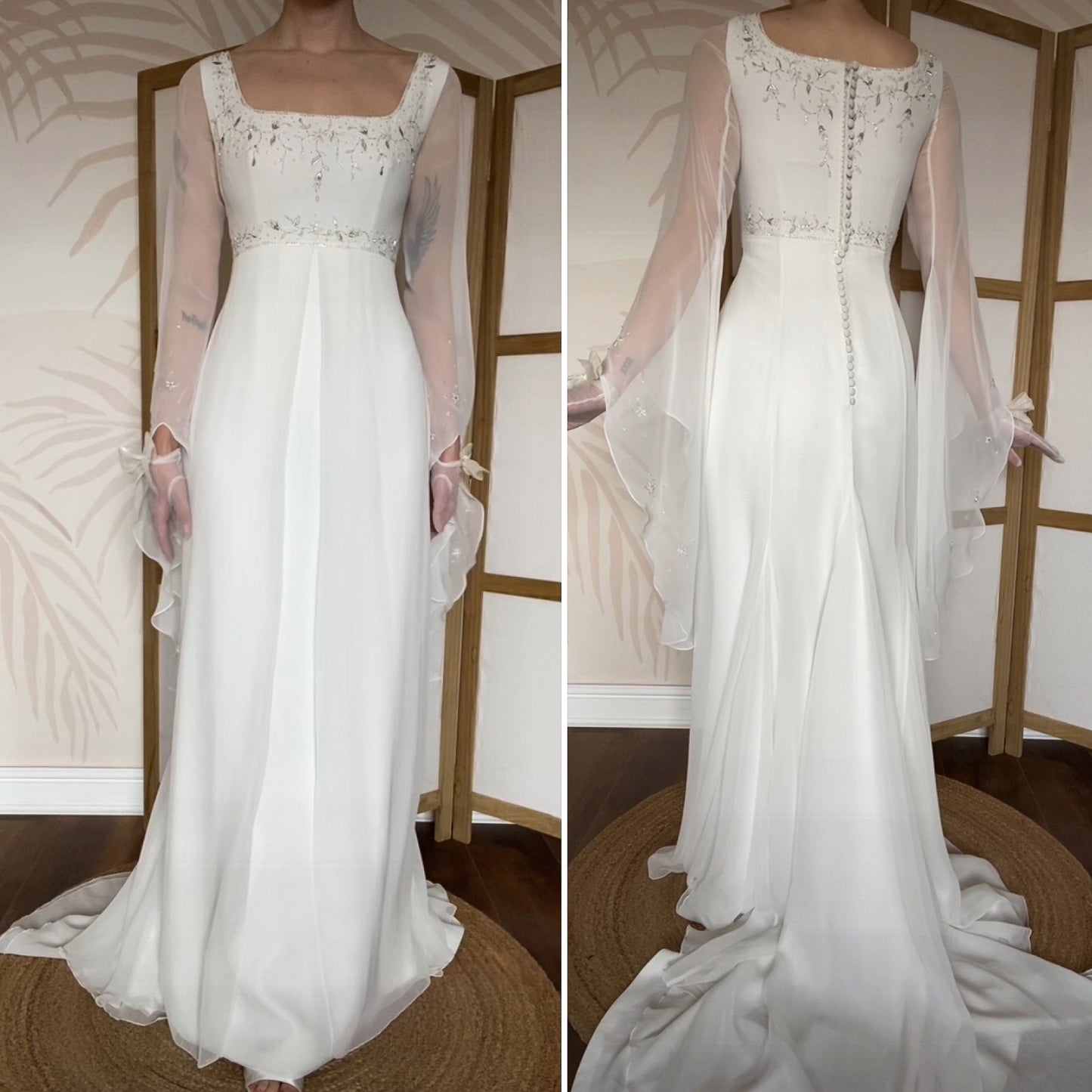 White long sleeve ethereal wedding dress UK 12