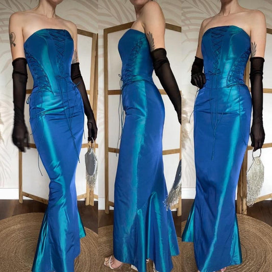 John Charles blue taffeta 2 piece prom set uk 10