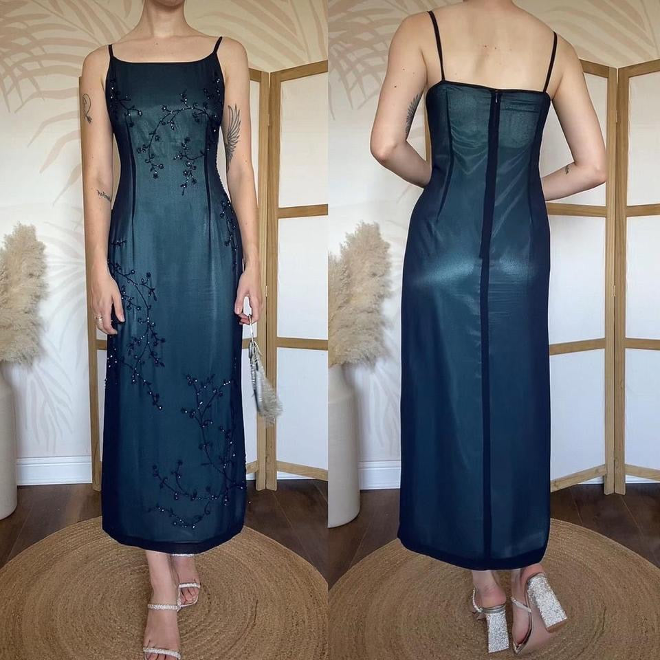 Debut sapphire beaded evening dress uk 14