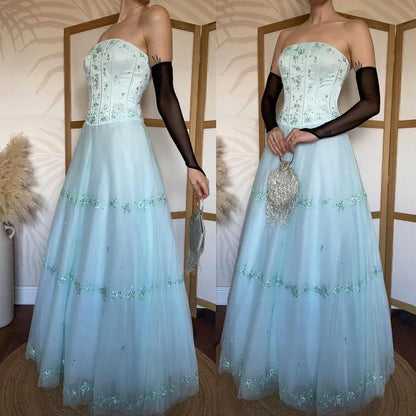 Light blue strapless fit & flare prom dress uk 8-10