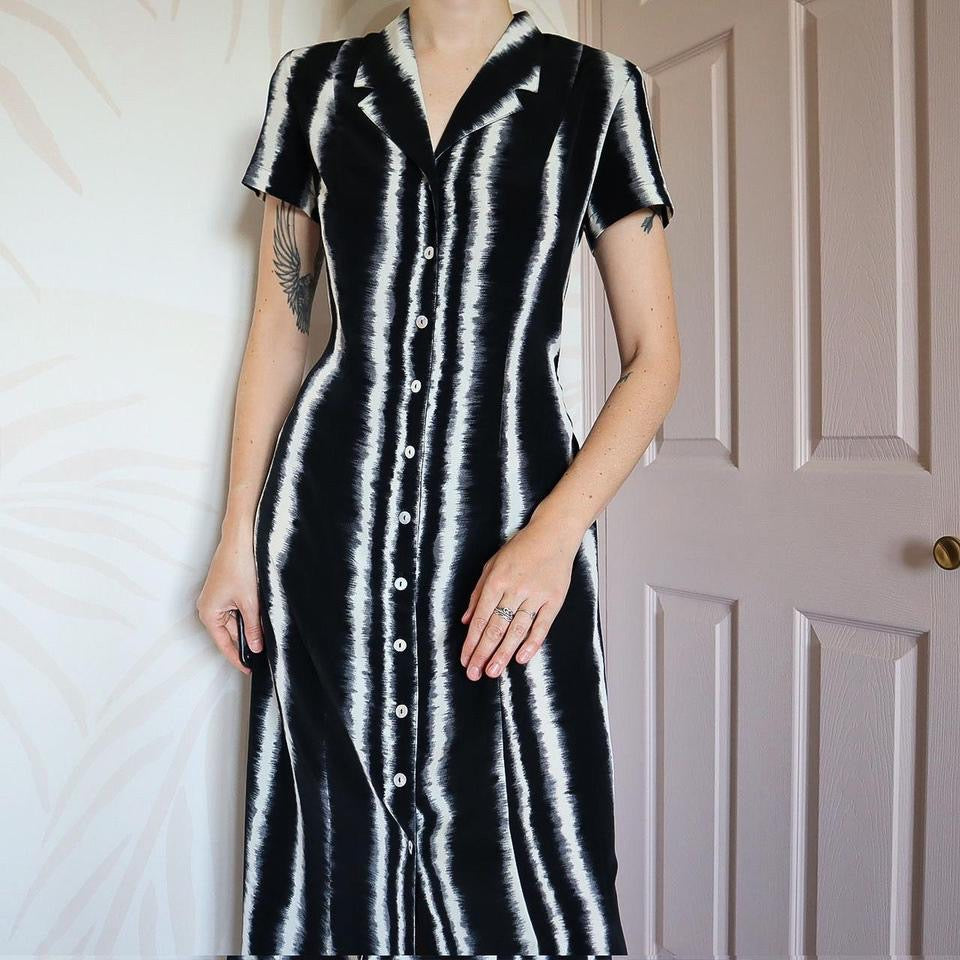 Black & white stripe shirt dress UK 12