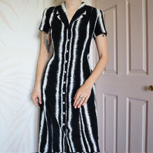 Load image into Gallery viewer, Black &amp; white stripe shirt dress UK 12
