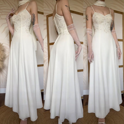 90s ivory beaded a-line wedding dress & shawl uk 6-8