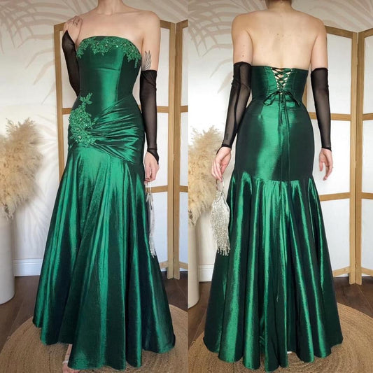 Dark green strapless fit & flare prom dress uk 8